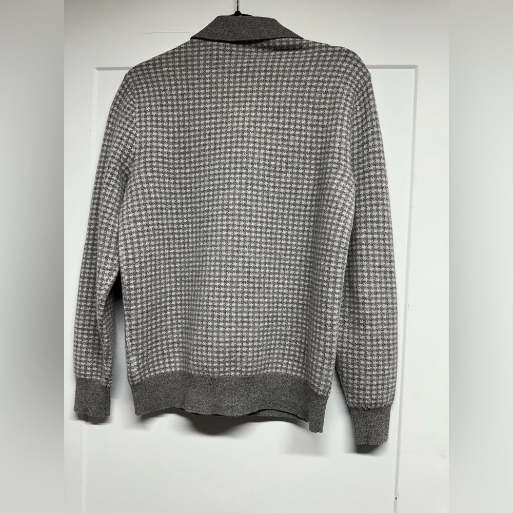 J. CREW Handknit Grey 100% Cashmere Polo Checkered Sweater Size S - Picture 3 of 3